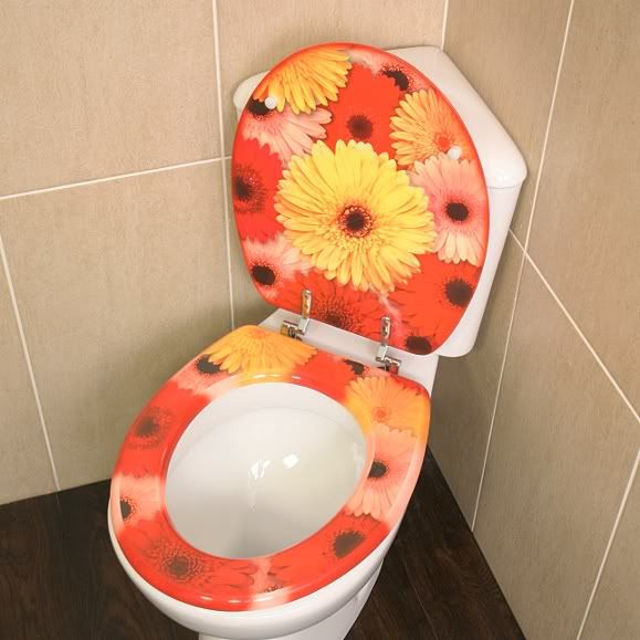 Toilet Seat Funky Pink & Yellow Gerbera Flower Design Novelty eBay