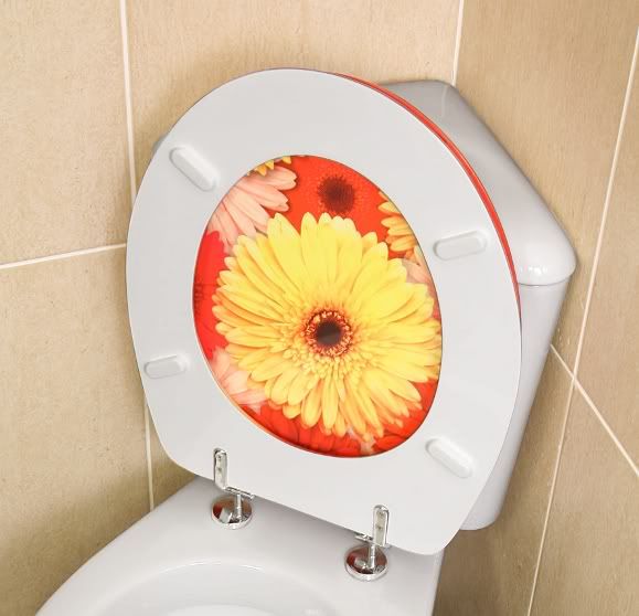 Toilet Seat Funky Pink & Yellow Gerbera Flower Design Novelty eBay