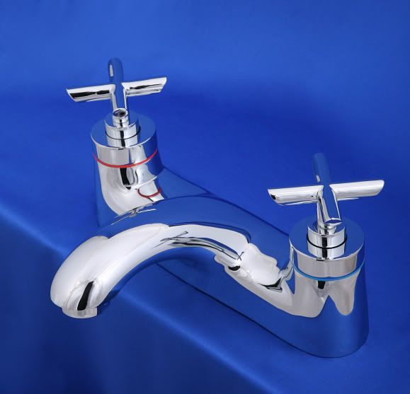 Bath Mixer Tap Low Pressure Two Tap Hole Crosshead Modern Heavy Solid