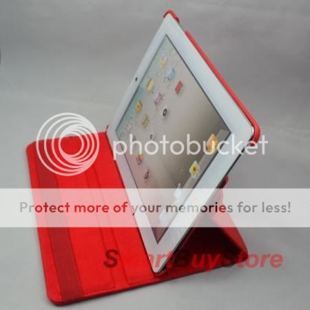   Rotating Magnetic Leather Case Smart Cover With Swivel Stand Red Ab